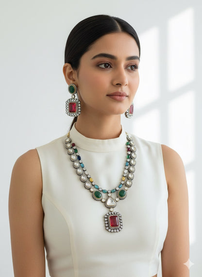 Uzma AD Polki Necklace 2 Layers