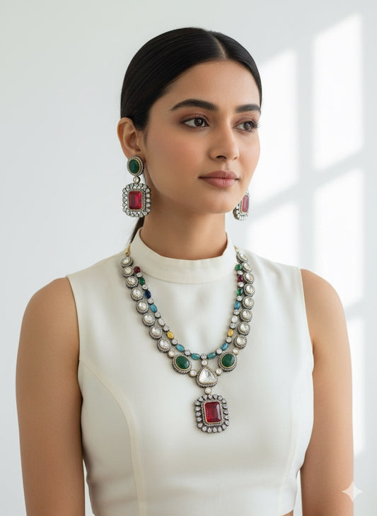 Uzma AD Polki Necklace 2 Layers