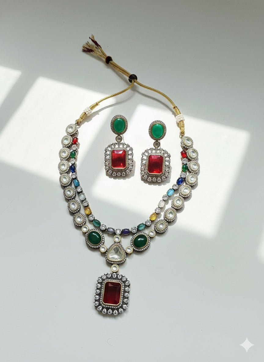 Uzma AD Polki Necklace 2 Layers