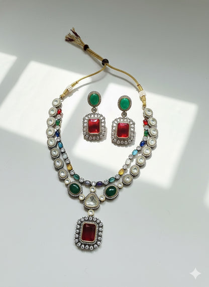 Uzma AD Polki Necklace 2 Layers