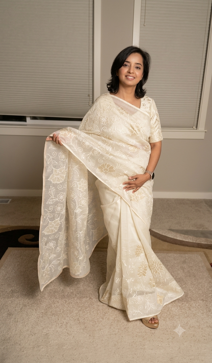Abha Kota Check Banarasi Saree with Embroidery & Appliqué