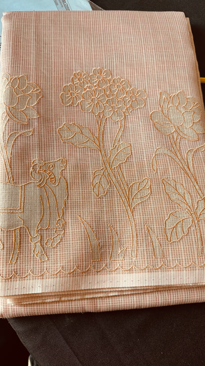 Abha Kota Check Banarasi Saree with Embroidery & Appliqué