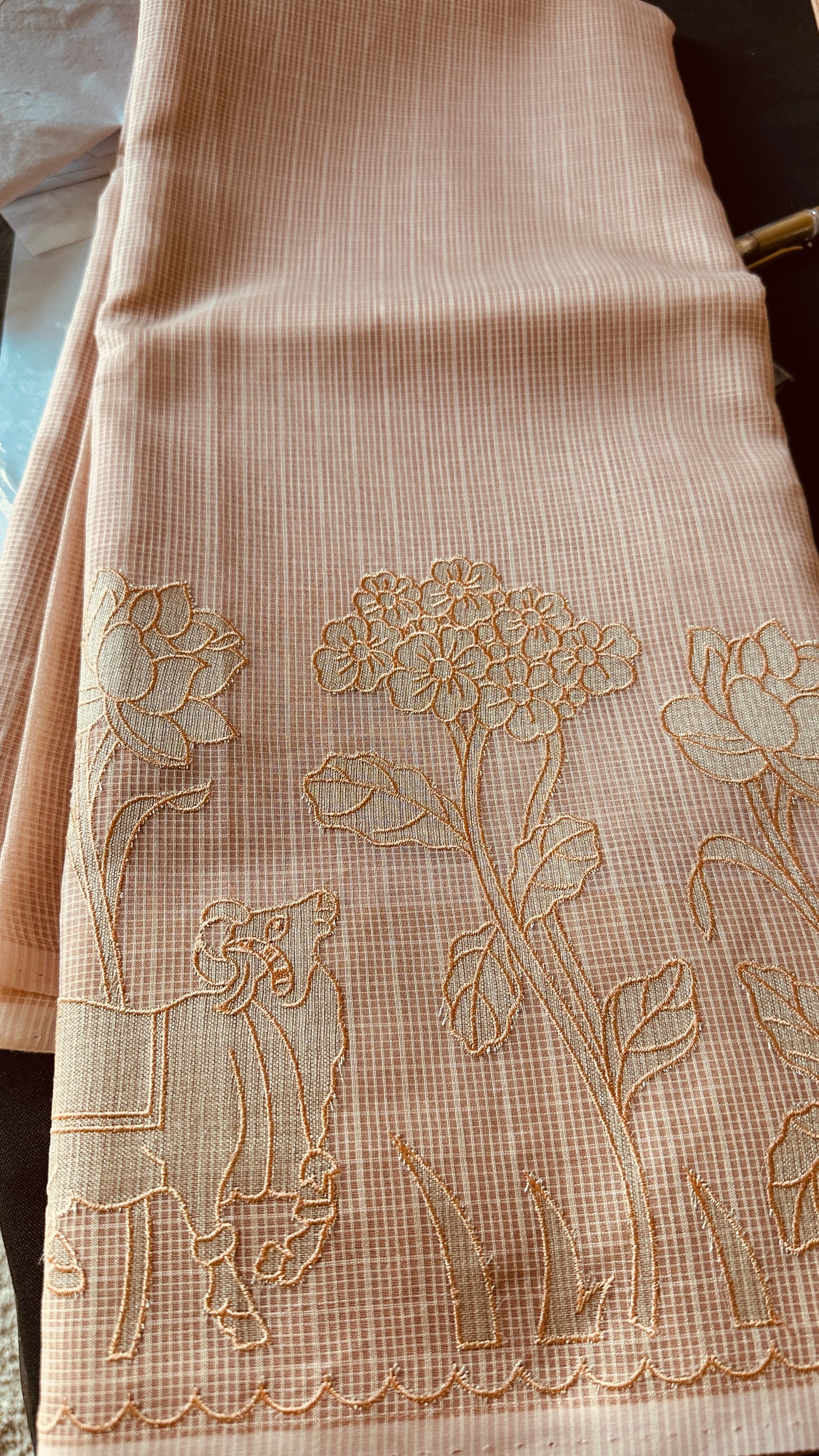 Abha Kota Check Banarasi Saree with Embroidery & Appliqué
