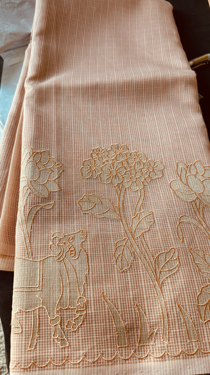 Abha Kota Check Banarasi Saree with Embroidery & Appliqué