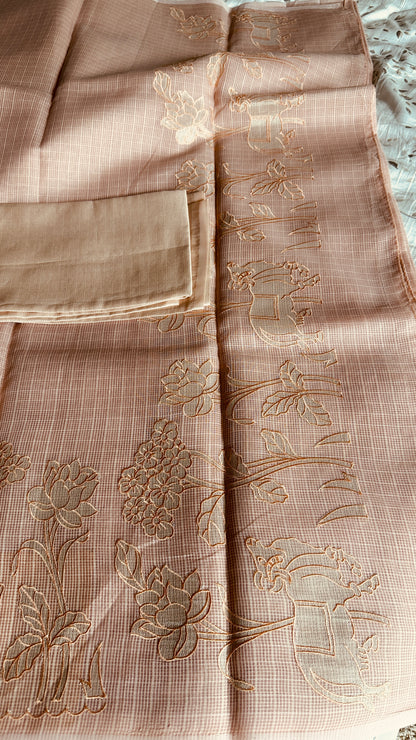 Abha Kota Check Banarasi Saree with Embroidery & Appliqué