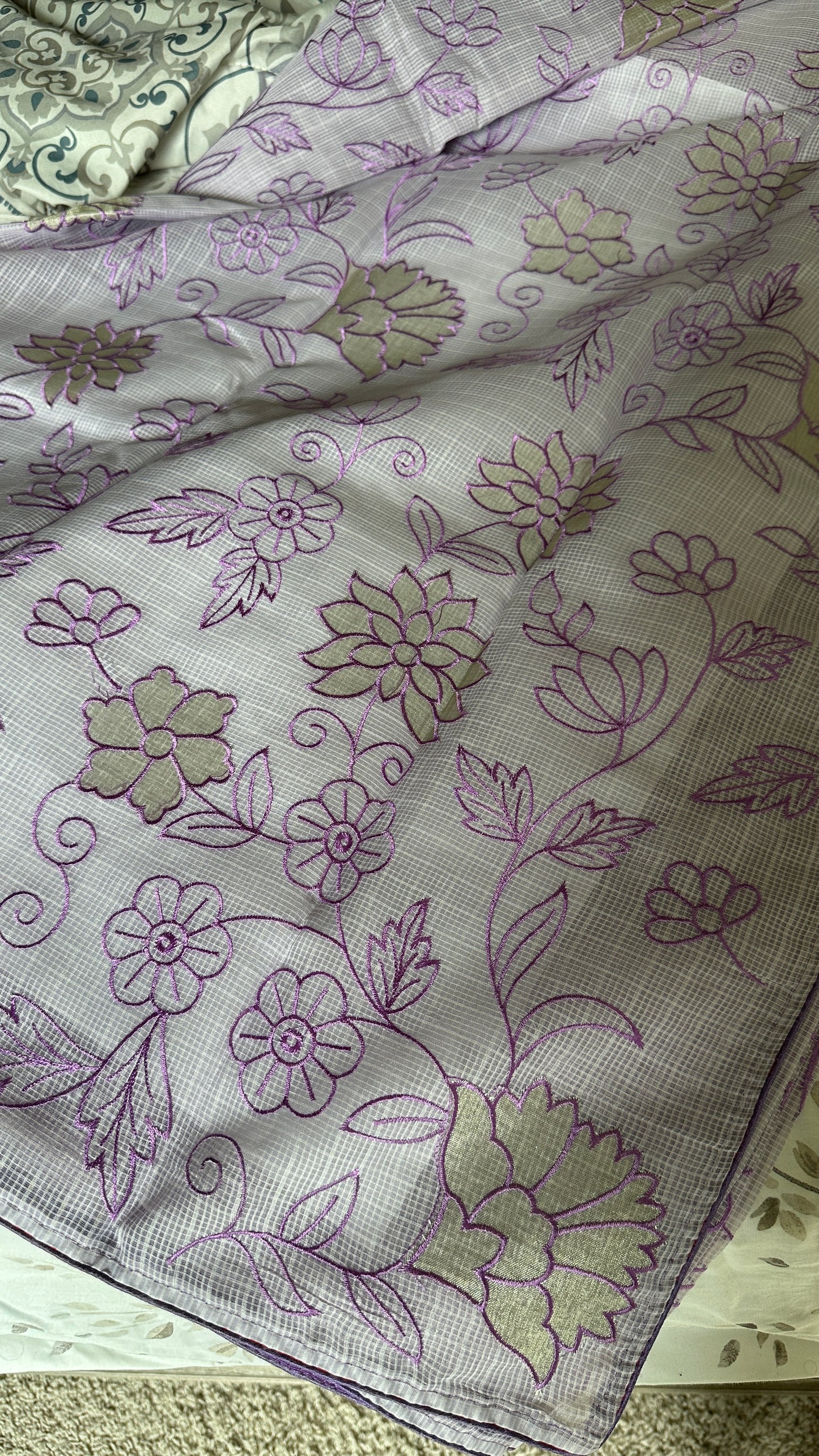 Abha Kota Check Banarasi Saree with Embroidery & Appliqué