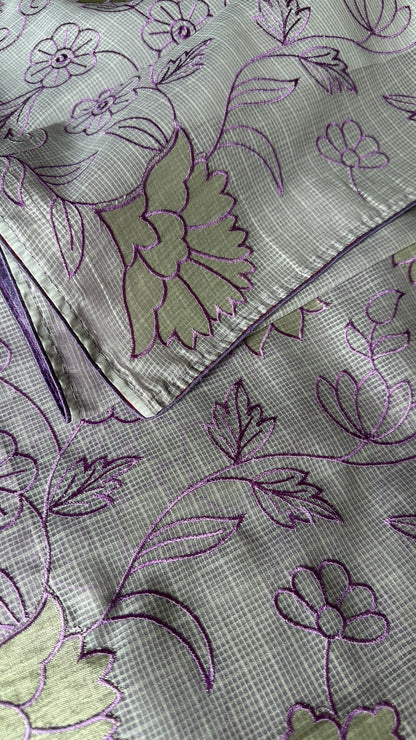 Abha Kota Check Banarasi Saree with Embroidery & Appliqué