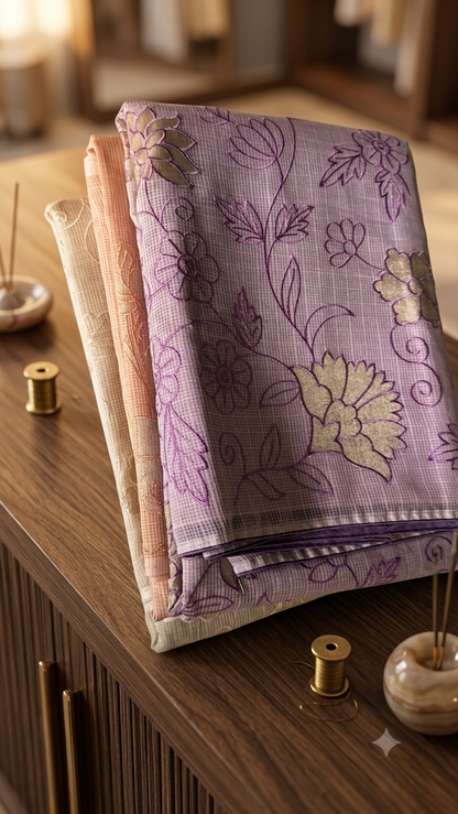 Abha Kota Check Banarasi Saree with Embroidery & Appliqué