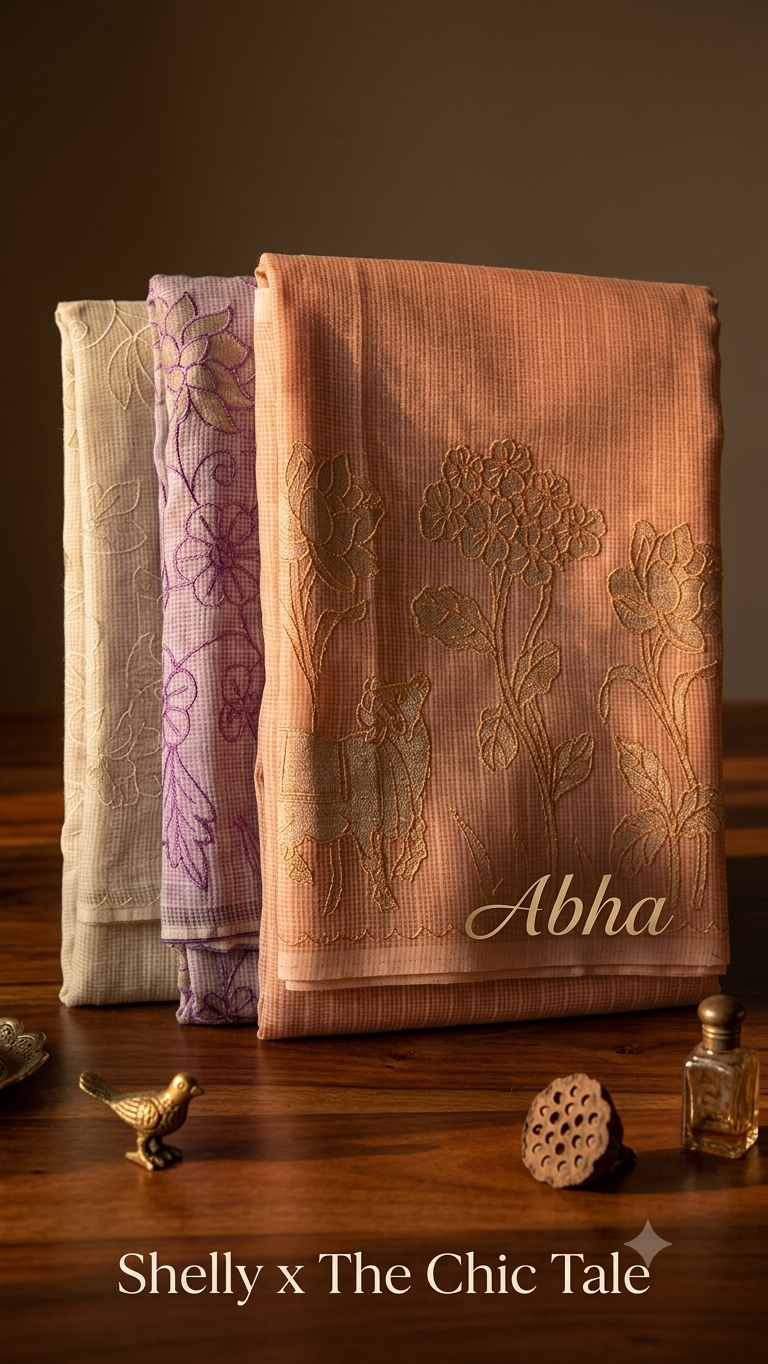Abha Kota Check Banarasi Saree with Embroidery & Appliqué
