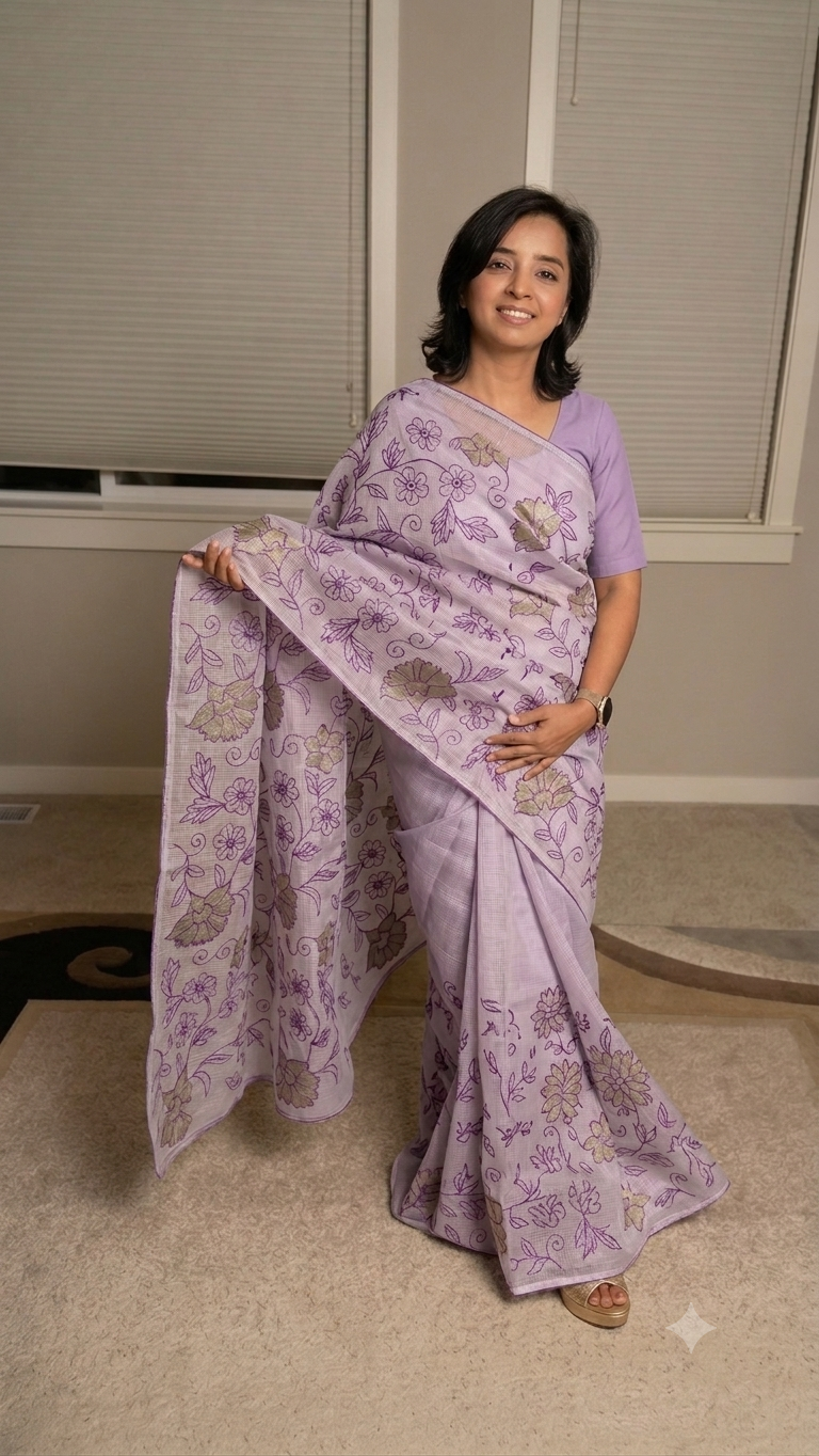 Abha Kota Check Banarasi Saree with Embroidery & Appliqué