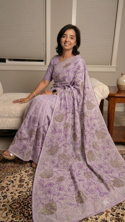 Abha Kota Check Banarasi Saree with Embroidery & Appliqué