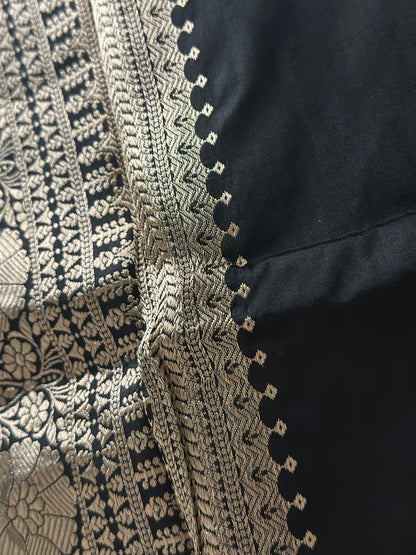 Minimalist Handwoven Mulberry Katan Silk Saree - Black
