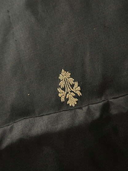 Minimalist Handwoven Mulberry Katan Silk Saree - Black