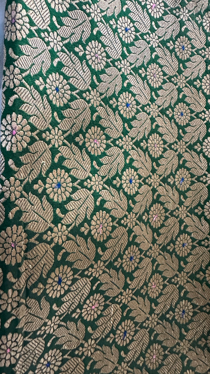 Emerald Bloom | Green Banarasi Mulberry Katan Silk Saree