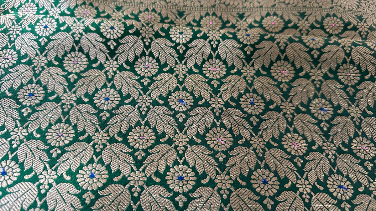 Emerald Bloom | Green Banarasi Mulberry Katan Silk Saree