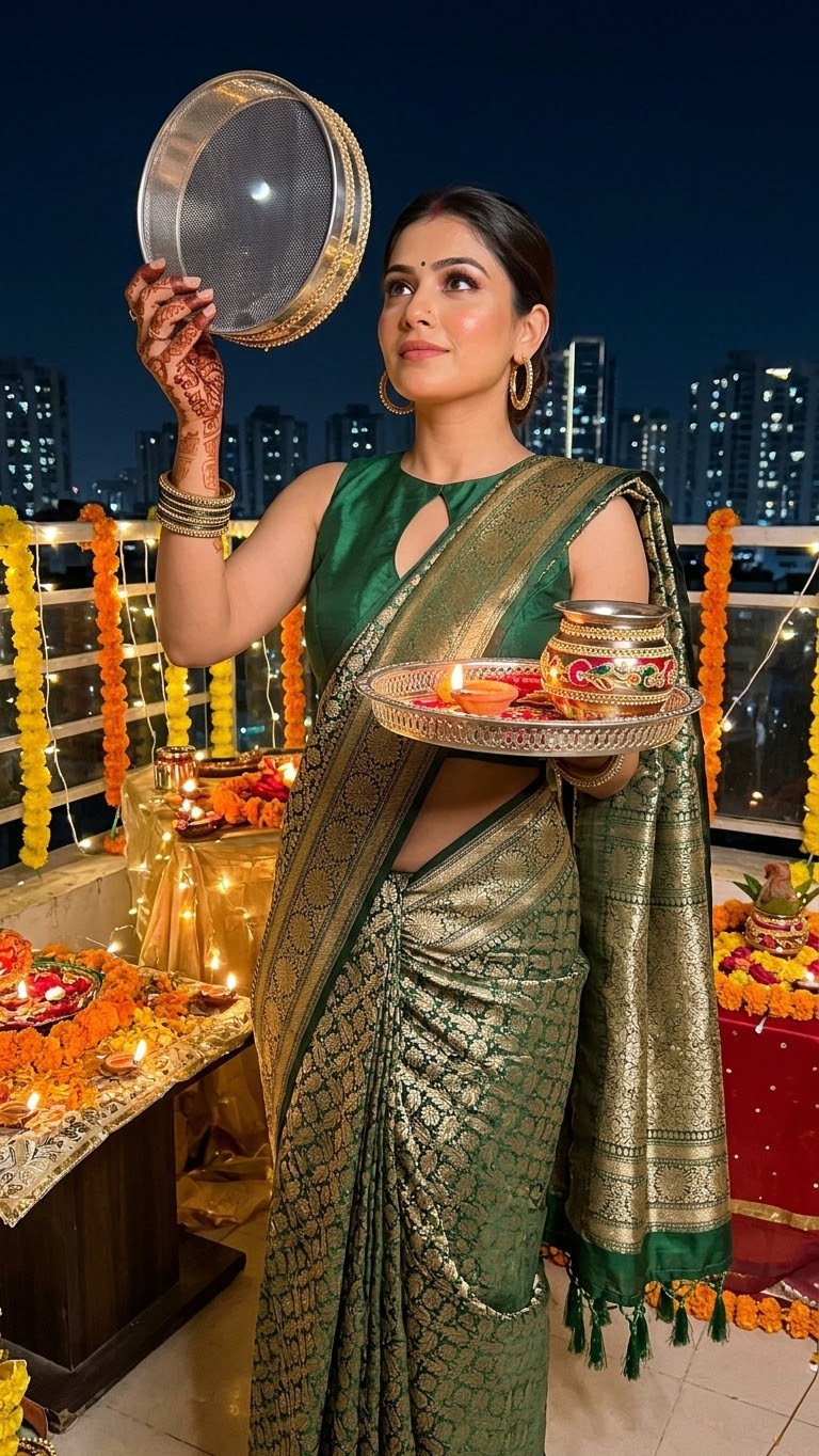 Emerald Bloom | Green Banarasi Mulberry Katan Silk Saree