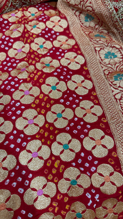 Hand Bandhej  Handloom Banarasi Saree in Pure Khaddi Georgette - see colors
