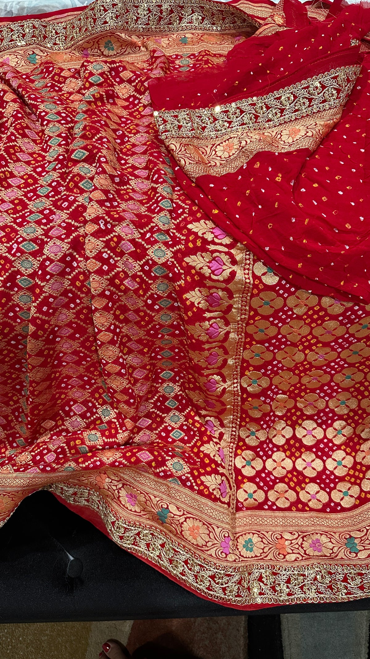 Hand Bandhej  Handloom Banarasi Saree in Pure Khaddi Georgette - see colors