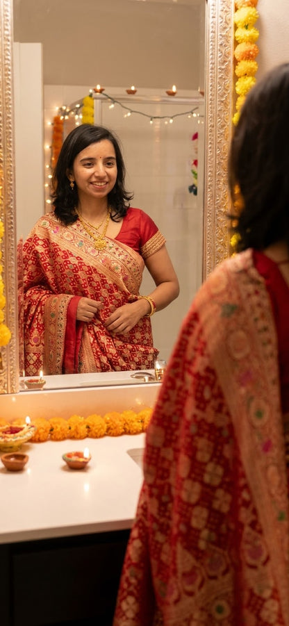 Hand Bandhej  Handloom Banarasi Saree in Pure Khaddi Georgette - see colors
