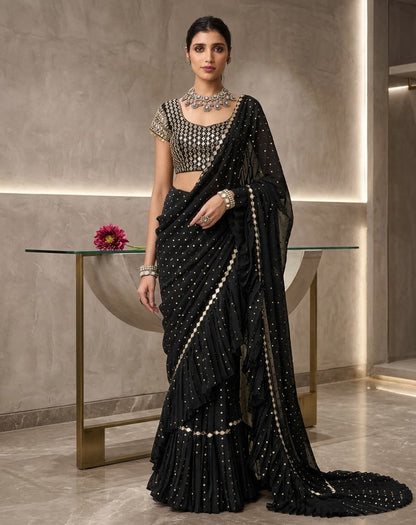 Chiffon Pre-Stitched Saree with Original Mirror Work