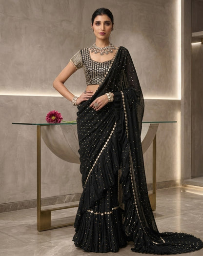 Chiffon Pre-Stitched Saree with Original Mirror Work