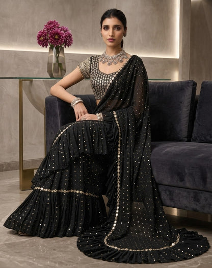 Chiffon Pre-Stitched Saree with Original Mirror Work