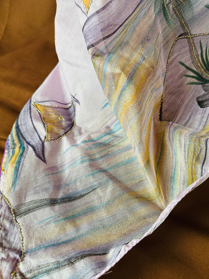 Hand-Painted Kora Organza Banarasi Saree with Hand-Cut Dana Work