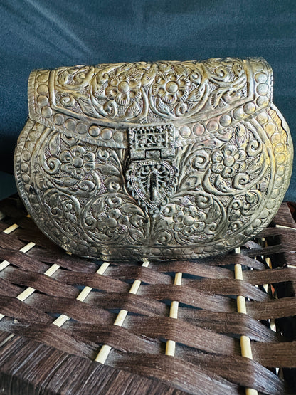 Handcrafted Metal Clutch with Intricate Engraving | Evening Statement Bag