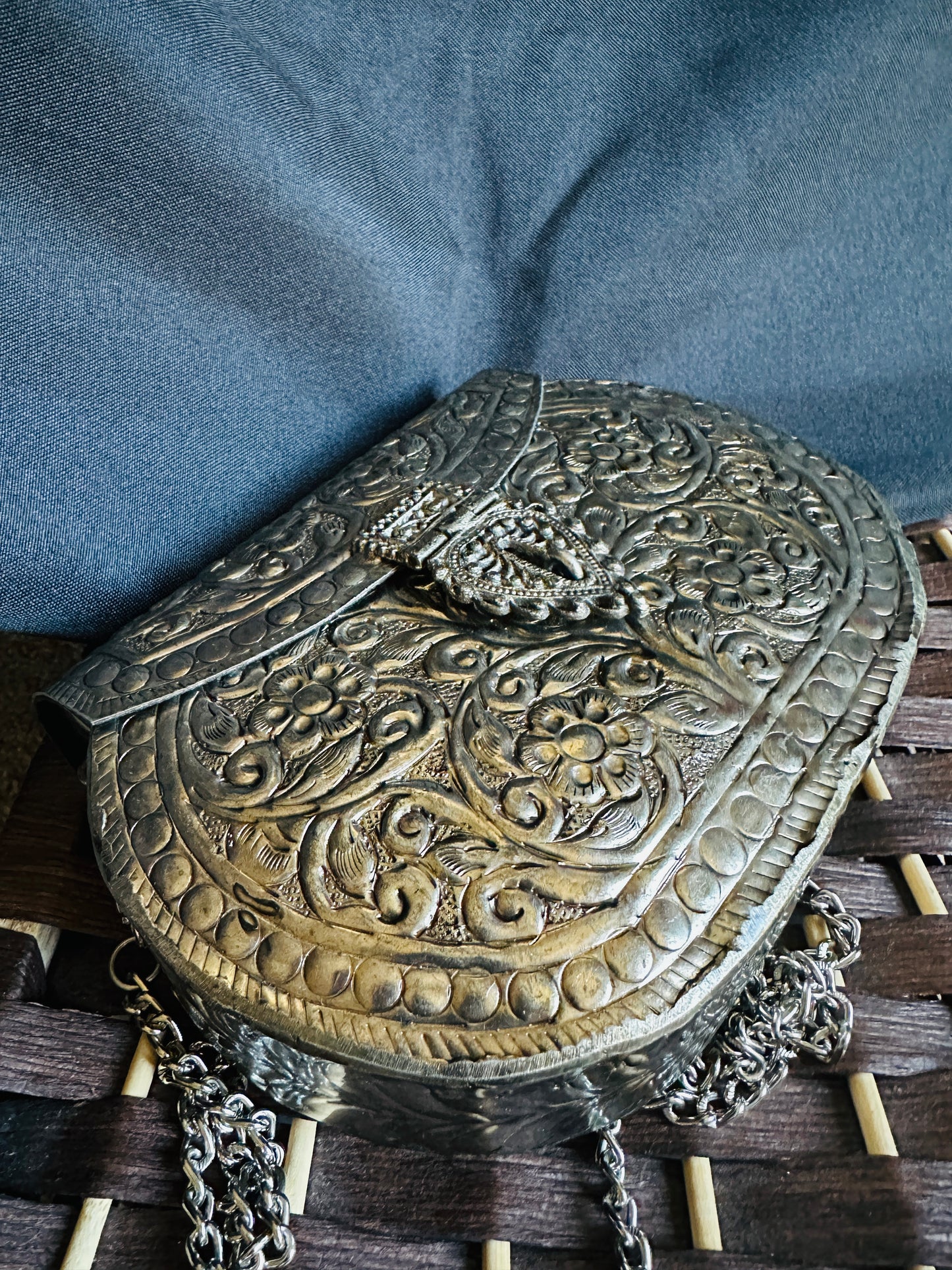 Handcrafted Metal Clutch with Intricate Engraving | Evening Statement Bag