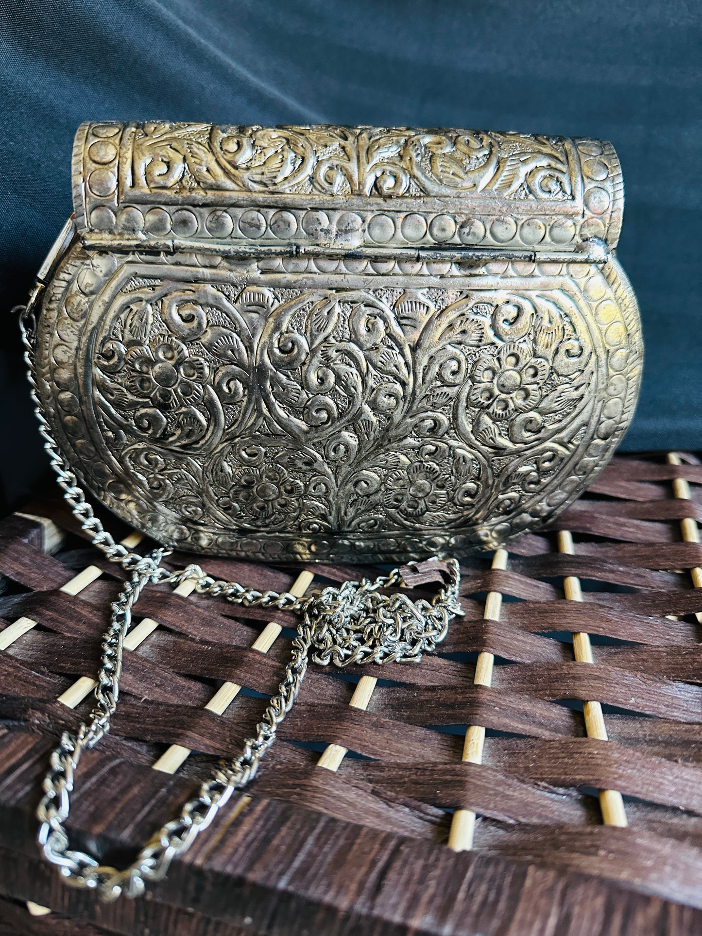 Handcrafted Metal Clutch with Intricate Engraving | Evening Statement Bag
