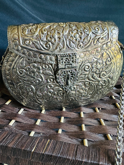 Handcrafted Metal Clutch with Intricate Engraving | Evening Statement Bag