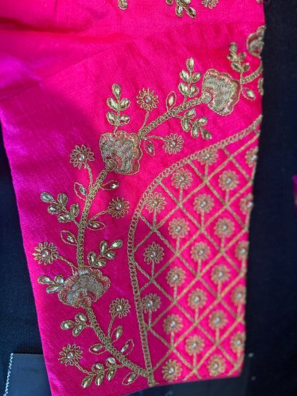 Embroided Saree Blouse Raw Silk - Pink Blouses