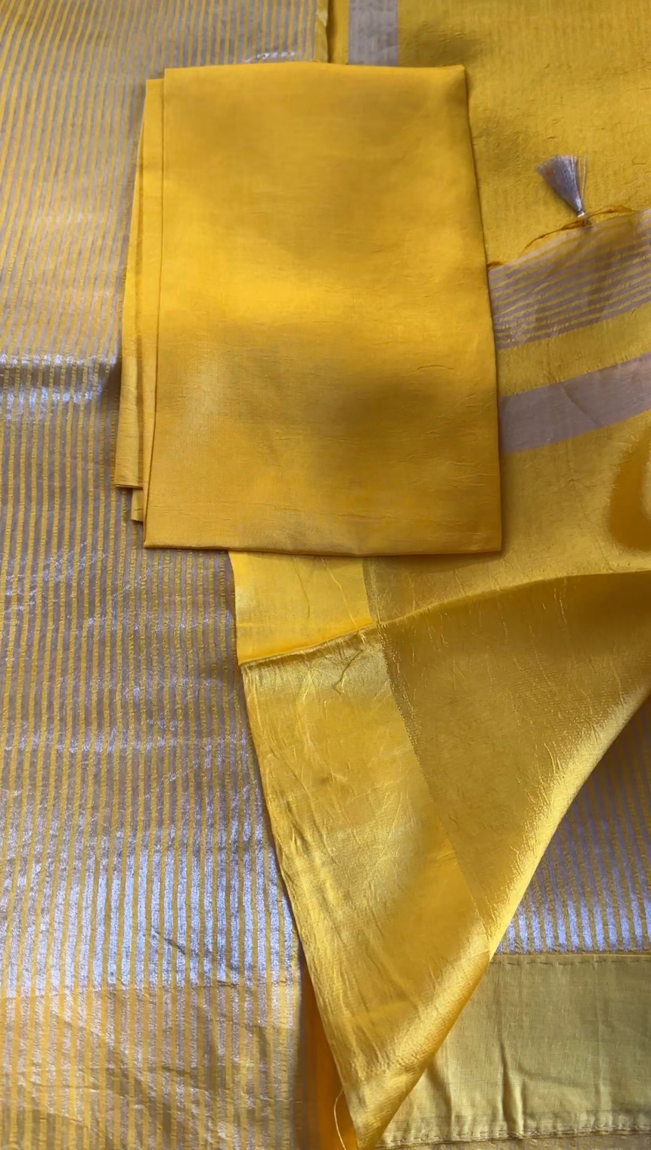 Noor Banarasi  Pure Tissue Silk  Handwoven  Saree with blouse fabric with silver Zari stripes