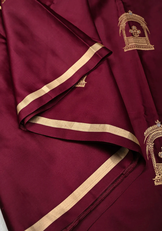 Banarasi Mashru Silk Saree with Arches Buttas and Minimalist Zari Border with Silk Mark