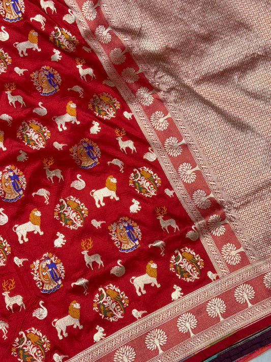 Zafraan Banarasi Shikargah Pure Mulberry Katan Silk Saree