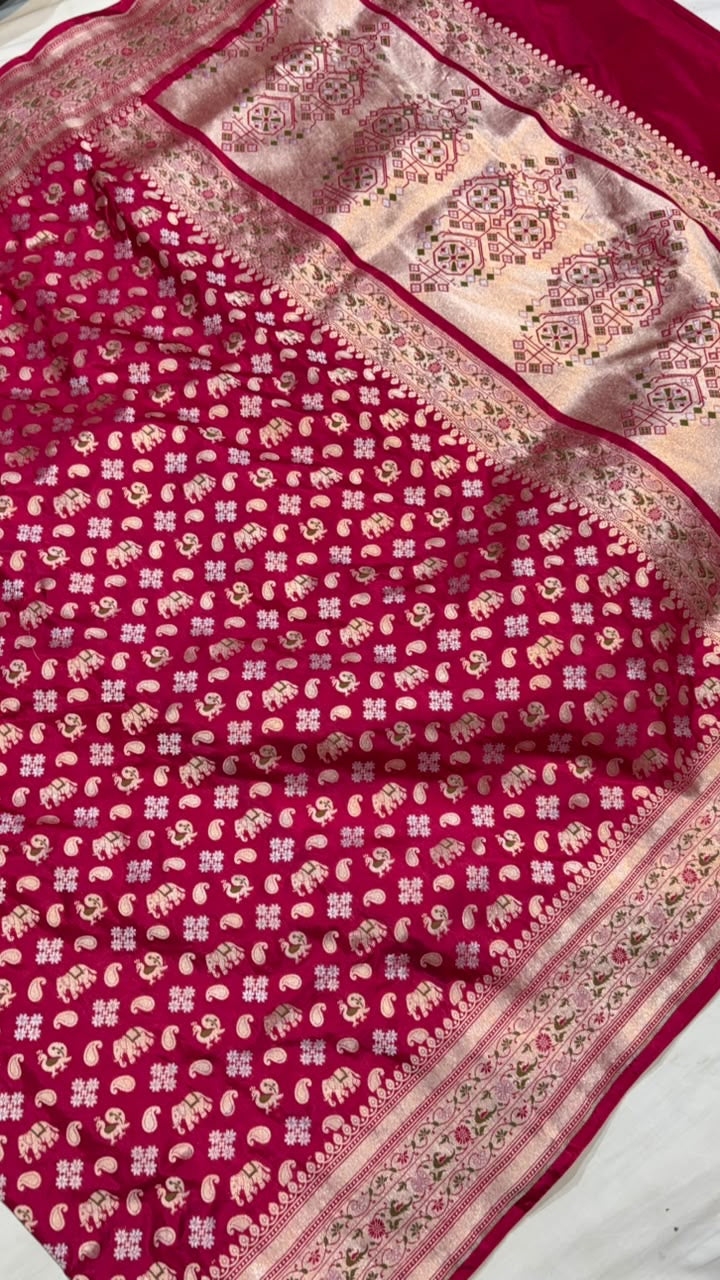Nita Ambani Inspired Pure Katan Handwoven Banarasi Saree with Silk Mark - Shikargah