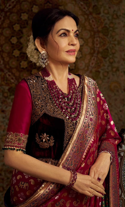 Nita Ambani Inspired Pure Katan Handwoven Banarasi Saree with Silk Mark - Shikargah