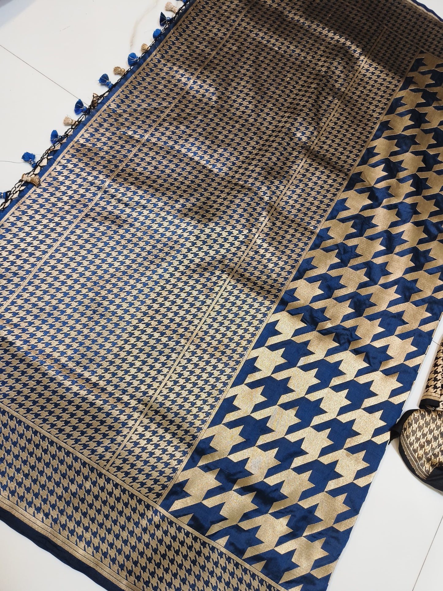 Gold Matrix  Handwoven Mulberry Katan Silk Saree - Made to order