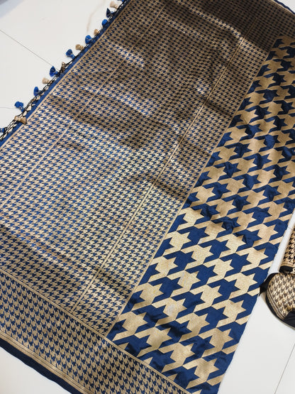 Gold Matrix  Handwoven Mulberry Katan Silk Saree - Made to order