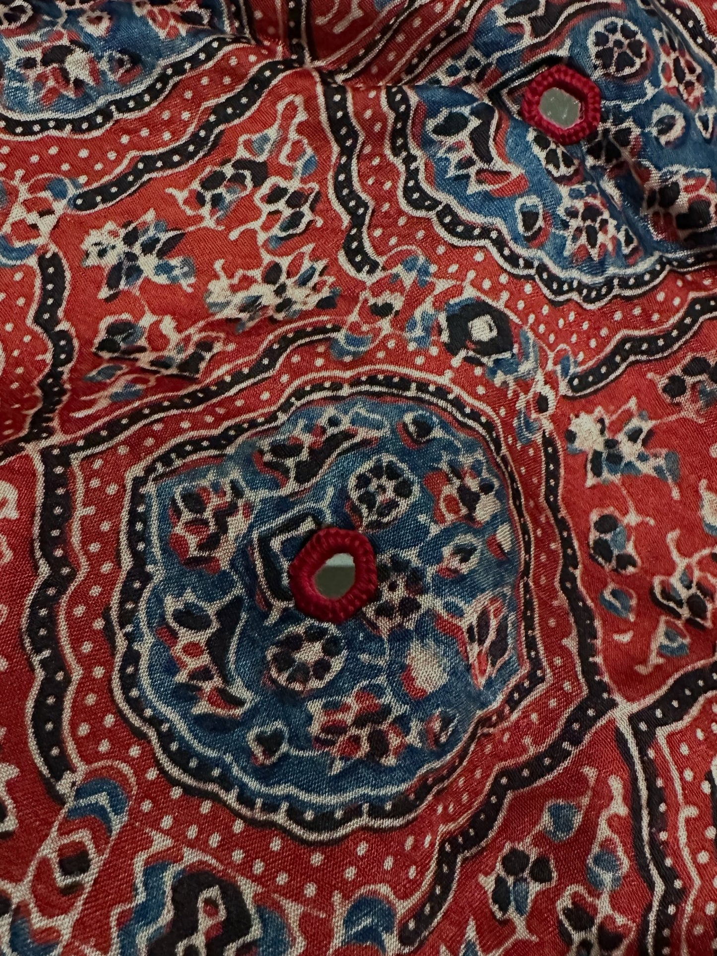 Pure Modal Silk Ajrak Saree with Hand Mirror Work Handcrafted Saree