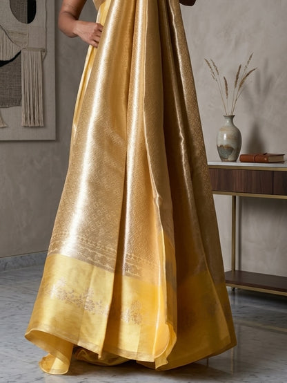 Aahana – The Golden Glow | Tissue Brocade Saree with Satin Border