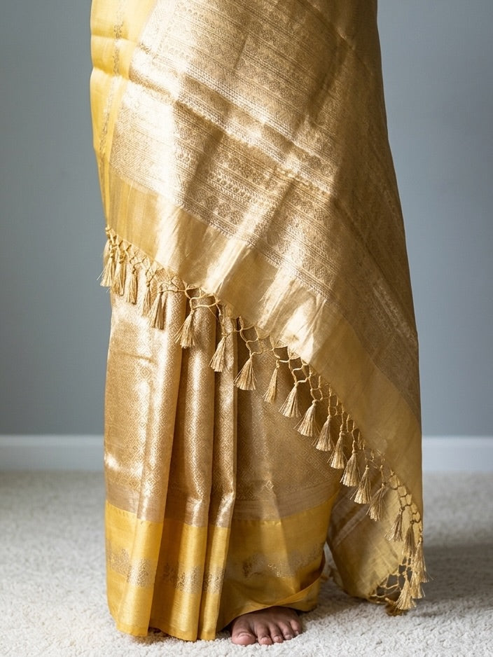 Aahana – The Golden Glow | Tissue Brocade Saree with Satin Border