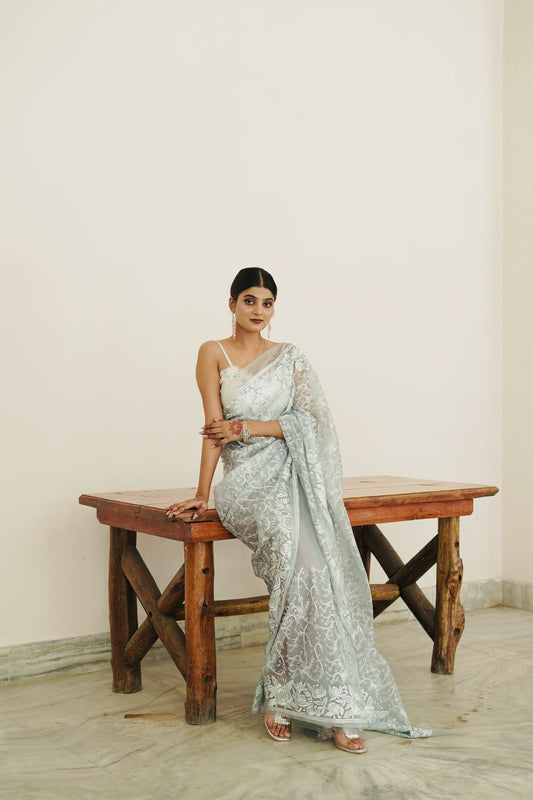 Banarasi  Kora Organza Saree with embroidery