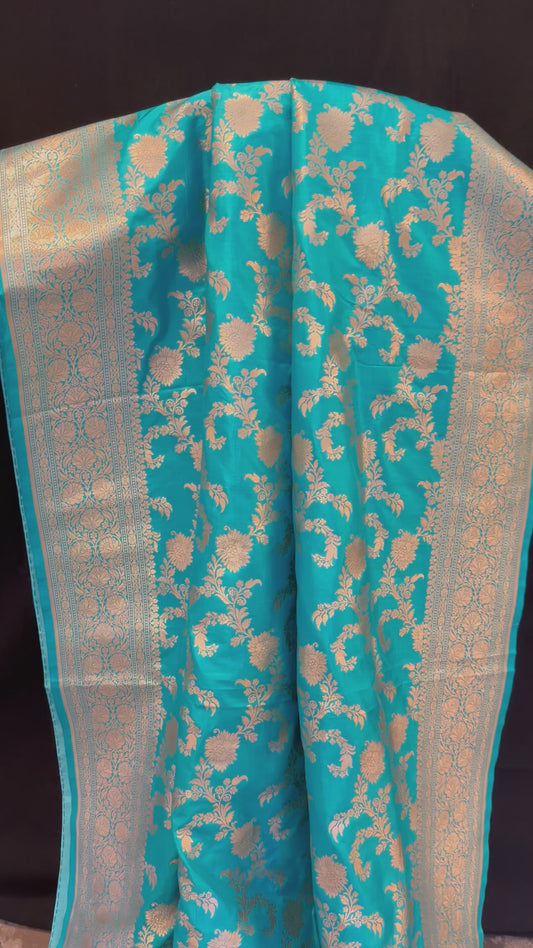 Banarasi Pure Mulberry Katan Silk Saree with Gold Zari Blue