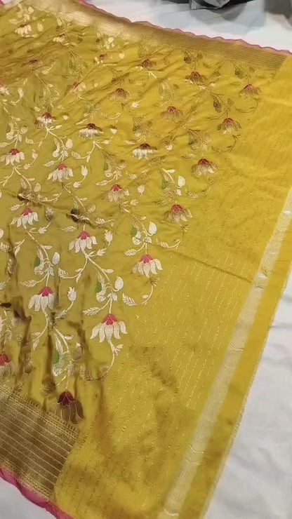 Pure Katan Silk Banarasi Saree - Jaal with Meenakari - Made to order