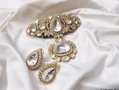 Doublet & Moissanite Heritage Necklace Set – Handcrafted Kundan Polki Necklace with Earrings | The Chic Tale Jewelry