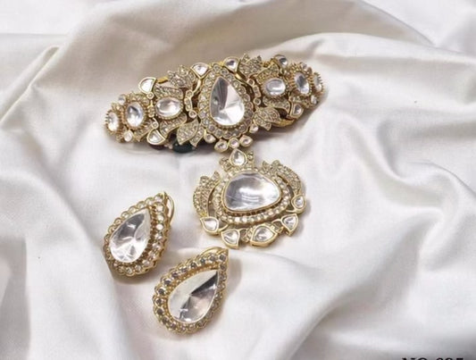 Doublet & Moissanite Heritage Necklace Set – Handcrafted Kundan Polki Necklace with Earrings | The Chic Tale Jewelry