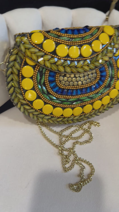 Yellow Handmade Metallic Marvel Clutch