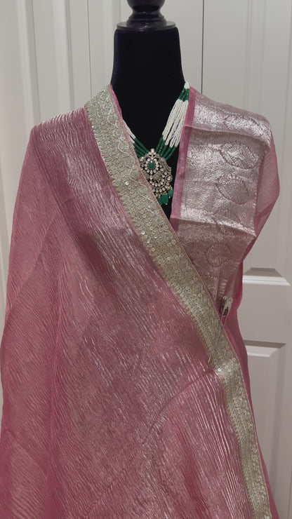 Banarasi  Pure Crushed Tissue Silk  Handwoven  Saree with blouse fabric