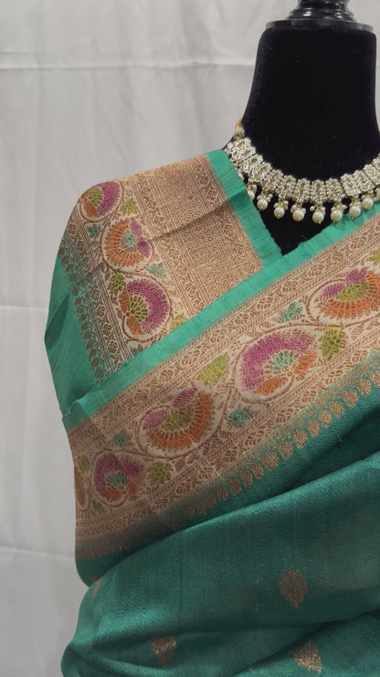 Pure Tussar Banarasi Handwoven Saree with hand brush rangkart